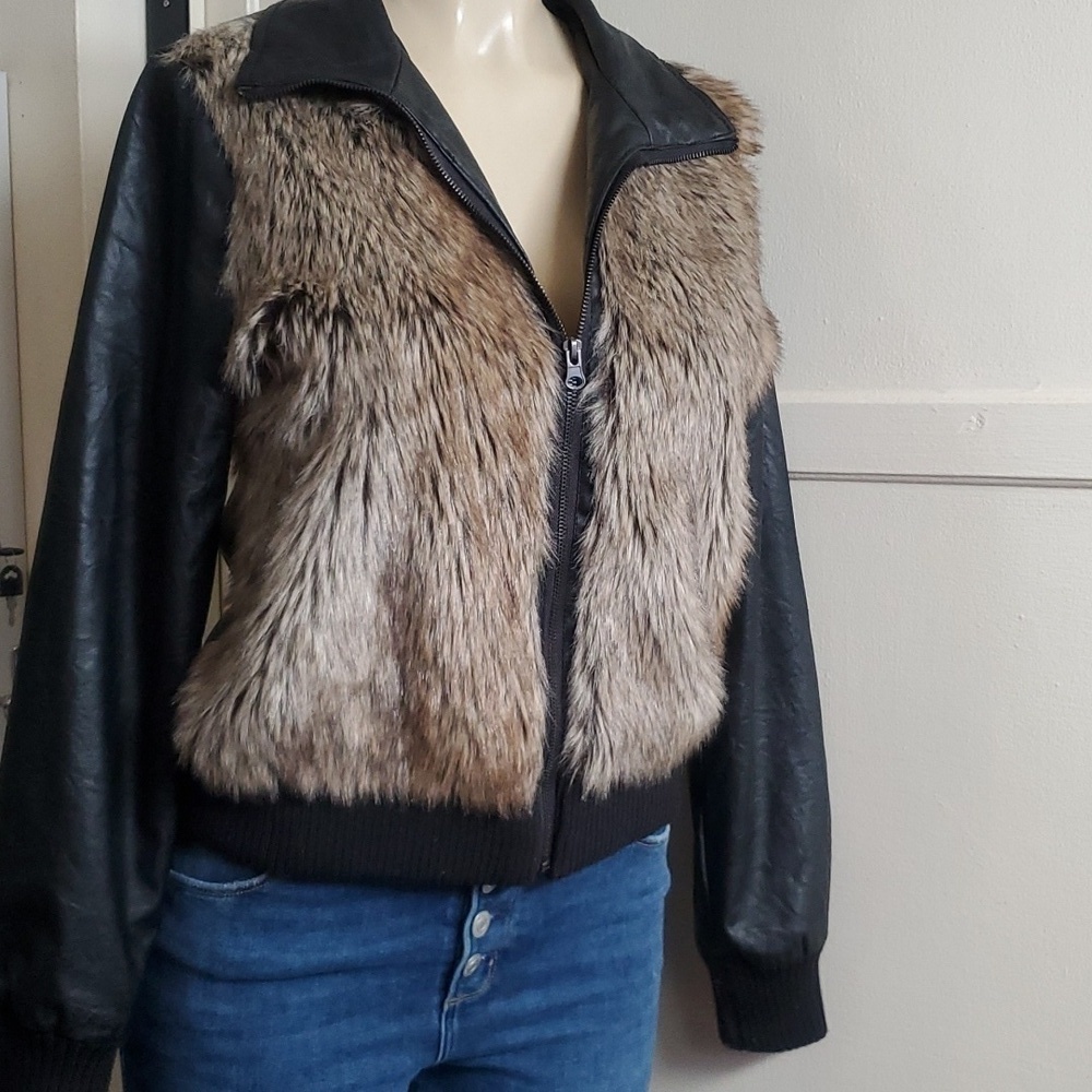 Jack by BB Dakota Faux Fur Vegan Leather Moto Jacket Size M